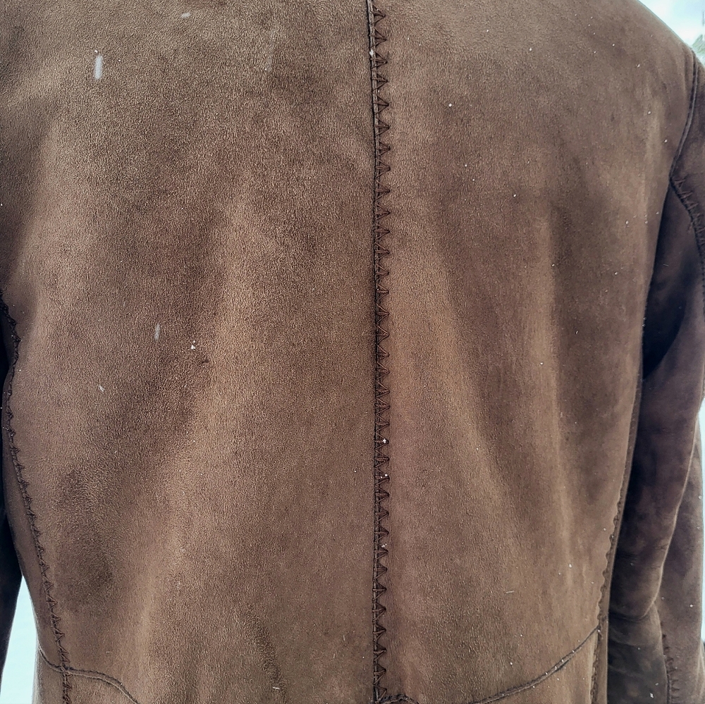 Womens' Long Brown Vegan Sherpa Coat Davide Cenci - Picture 4 of 12